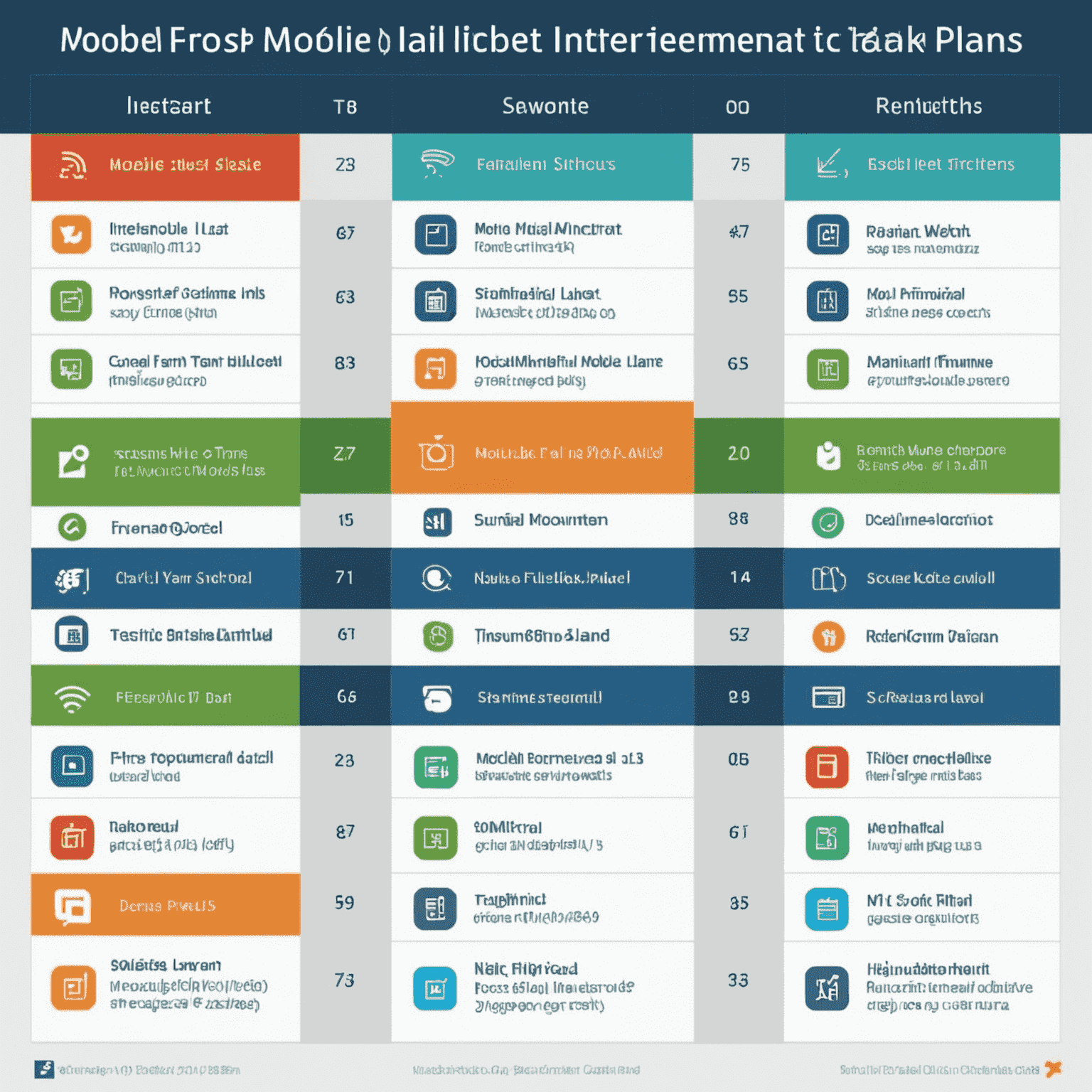 A comparison chart showing different mobile internet plans with their features and prices