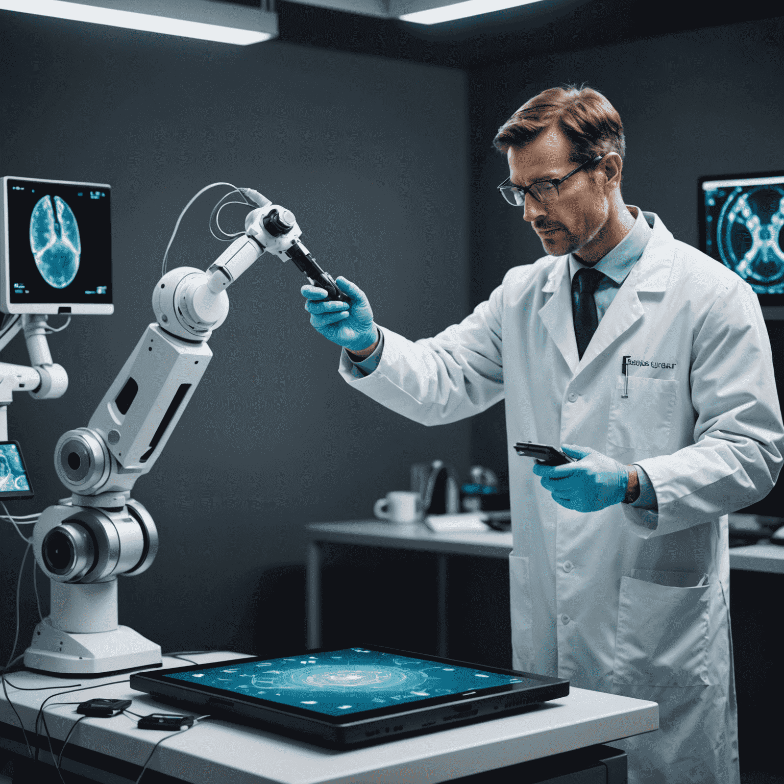 Doctor performing remote surgery using 5G-enabled robotic arms